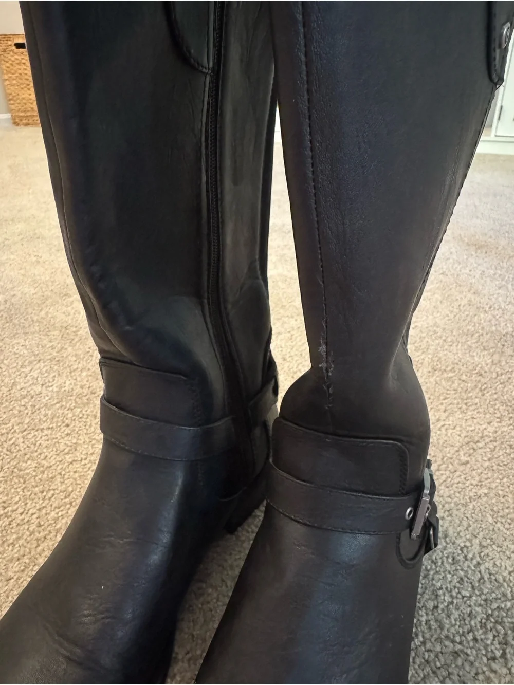 G by Guess Black Faux Leather Riding Boot Womens 10M Knee High Side Zip